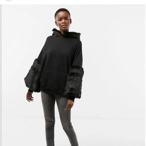 Express One-Eleven Faux Fur Sweatshirt Hoodie Contemporary